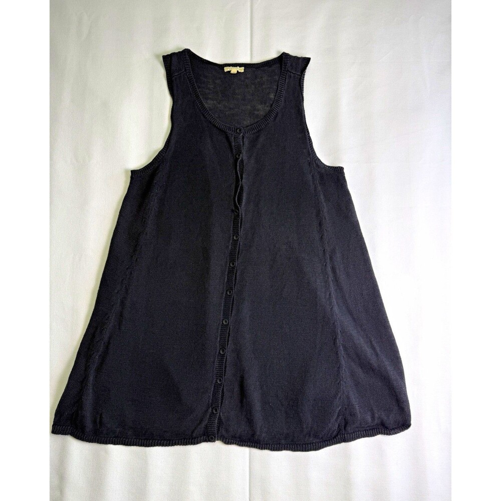 Eileen Fisher Black 100% Linen Knit Scoop Neck Sleeveless Button Cardigan M